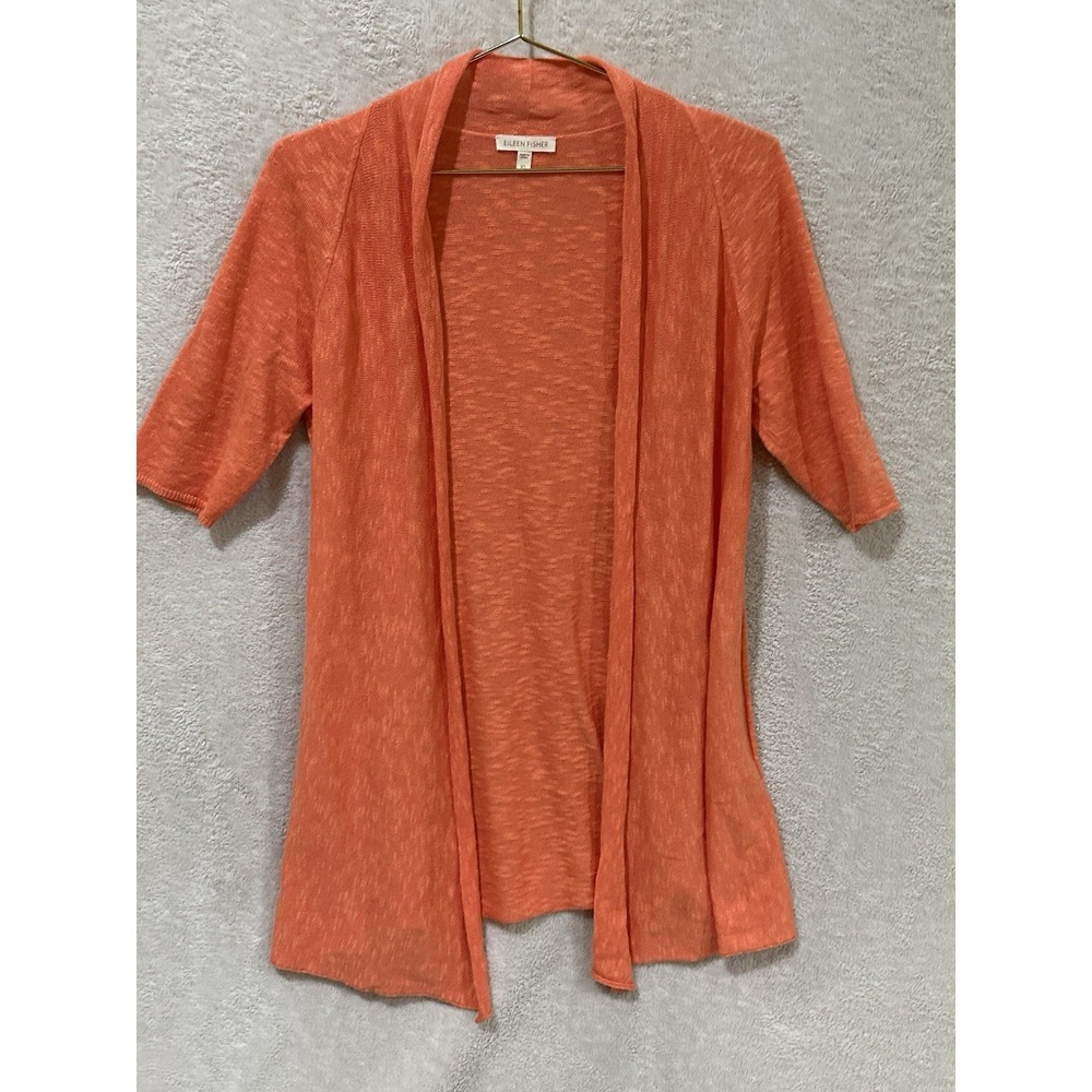 Eileen Fisher Linen Blend Open Front Cardigan Size XS Soft Orange Melon Luxuryâ